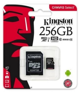 Kingston - Fot memriakrtya - Kingston Canvas Select 256Gb Class 10 UHS-I microSDXC memriakrtya + adapter SDCS2/256GB