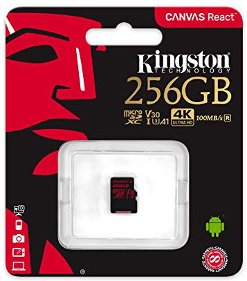 Kingston - Fot memriakrtya - Kingston Canvas React 256Gb microSDXC Class 10 UHS-I U3 memriakrtya