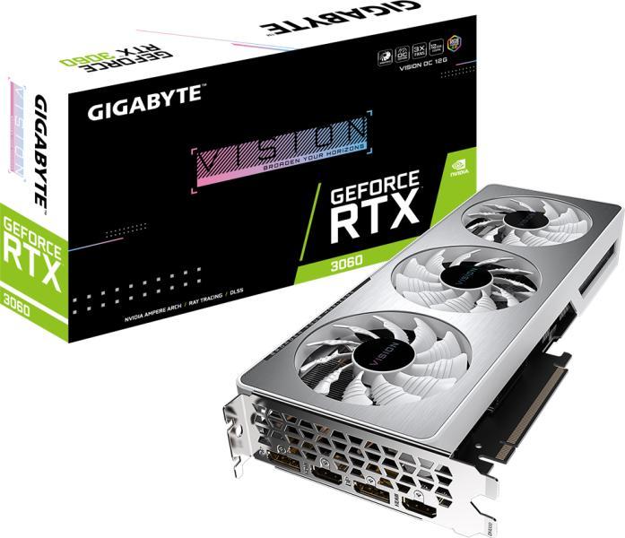 GigaByte - Grafikus krtya (PCI-E) - PCIE RTX 3060 12Gb Gigabyte GV-N3060VISION OC-12GD 2.0 1837MHz, HDMI: 2db, DisplayPort: 2db, 8-pin tpcsatlakoz: 1db, kezelt monitor: 4db, aktv hts, PCIe x16 (4.0)