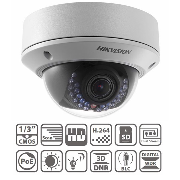 Hikvision - Biztonsgi videorendszerek - IPCam Hikvision DS-2CD2720F-IZS IP Dome kamera 2MP 2,8-12mm