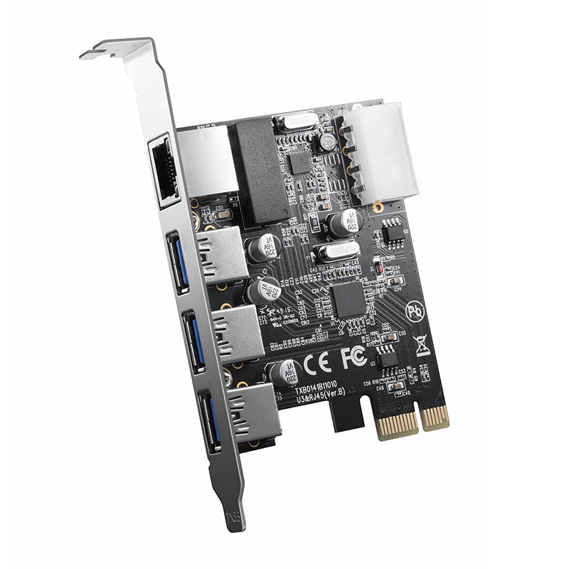 ORICO - I/O IDE SATA Raid - PCIE 3x USB 3.0 + 1x RJ45 Ethernet Orico PNU-3A1R-BK