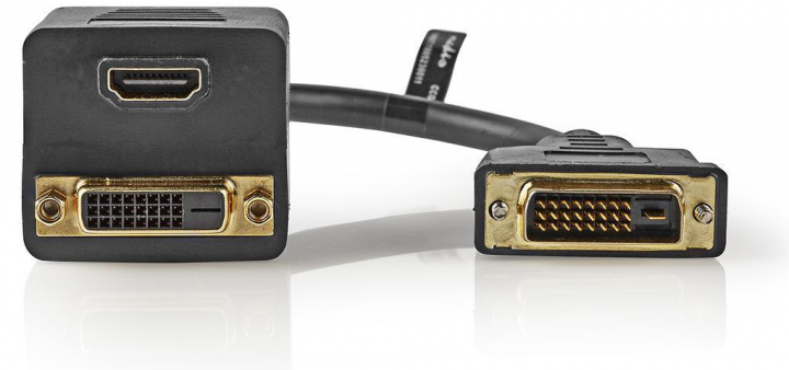Nedis - Kbel Fordit Adapter - Nedis 20cm DVI-D apa - DVI-D anya + HDMI anya fordt, fekete