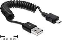 DeLOCK - Kbel - Delock USB2.0-A male - USB micro-B male 20-60cm spirl kbel, fekete