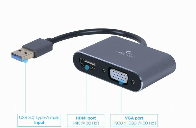 Gembird - Kbel Fordit Adapter - Fordt USB3.0 - HDMI+VGA Gembird A-USB3-HDMIVGA-01