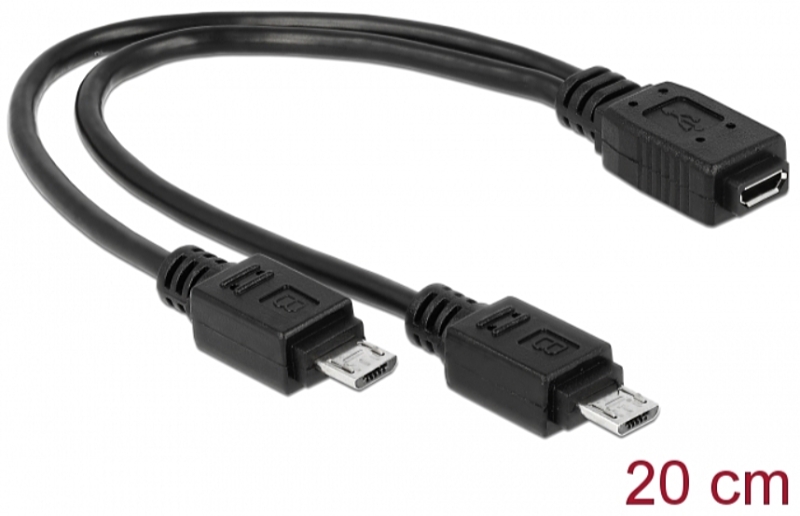 DeLOCK - Kbel Fordit Adapter - Delock 20cm USB micro-B Female - 2 x USB micro-B Male kbel, fekete
