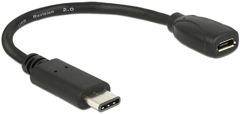 DeLOCK - Kbel Fordit Adapter - Delock 15cm USB Type-C 2.0 male - USB 2.0 type Micro-B female kbel, fekete